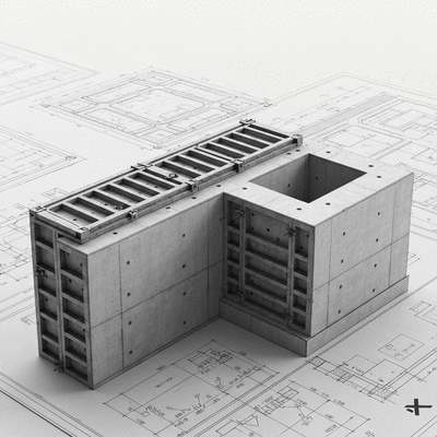 Architectural blueprint with custom formwork design overlay
