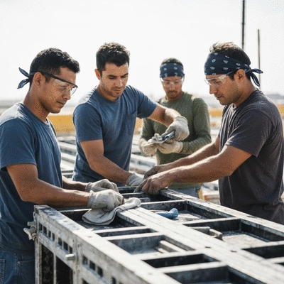 Team of construction workers performing maintenance on site