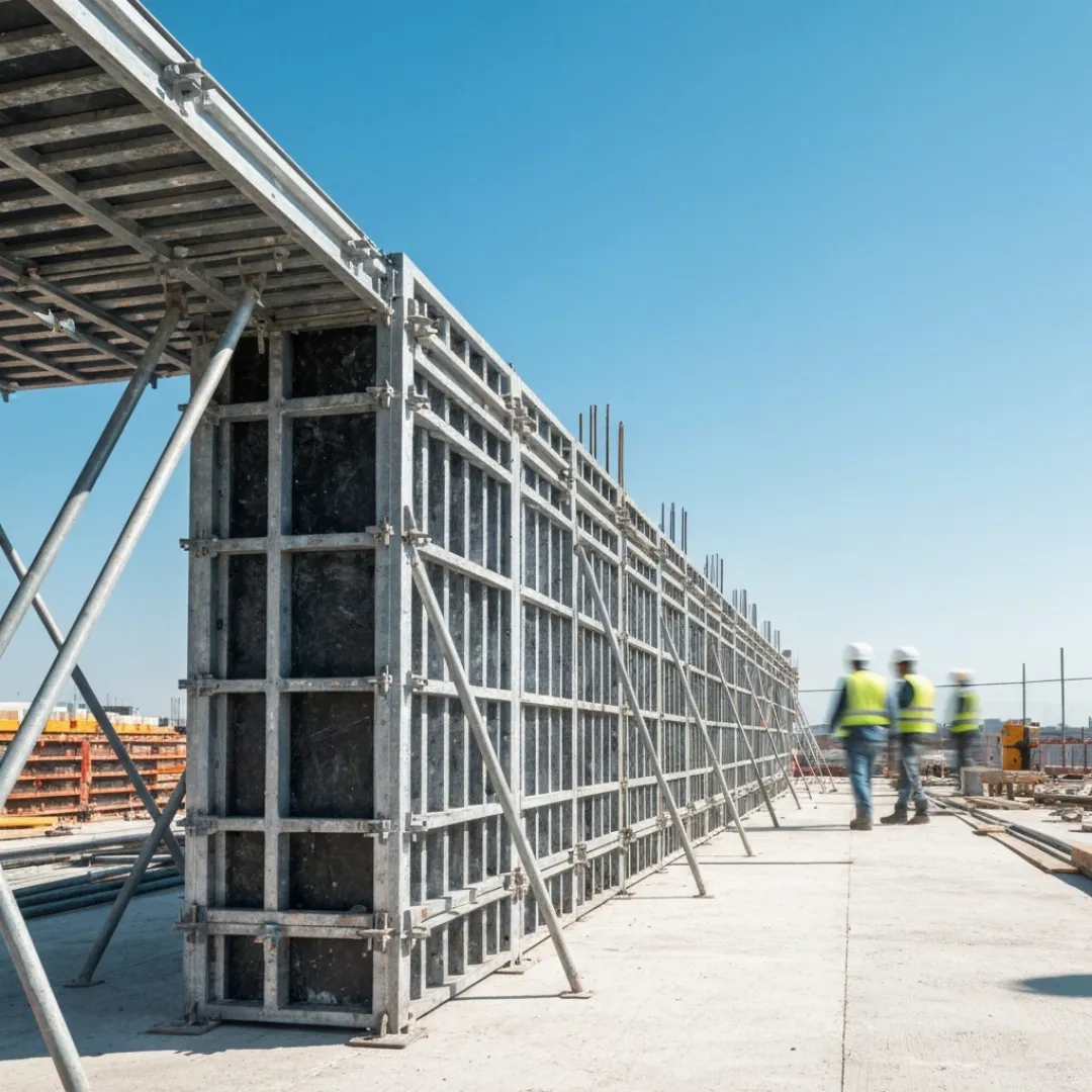 Aluminium formwork structure on a construction site